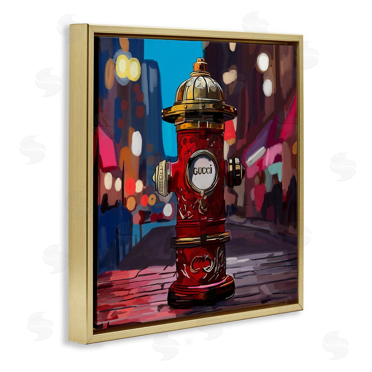 Amelia Noyes Vivid Glam Hydrant Gold Floating Frame Canvas Wall Art Print
