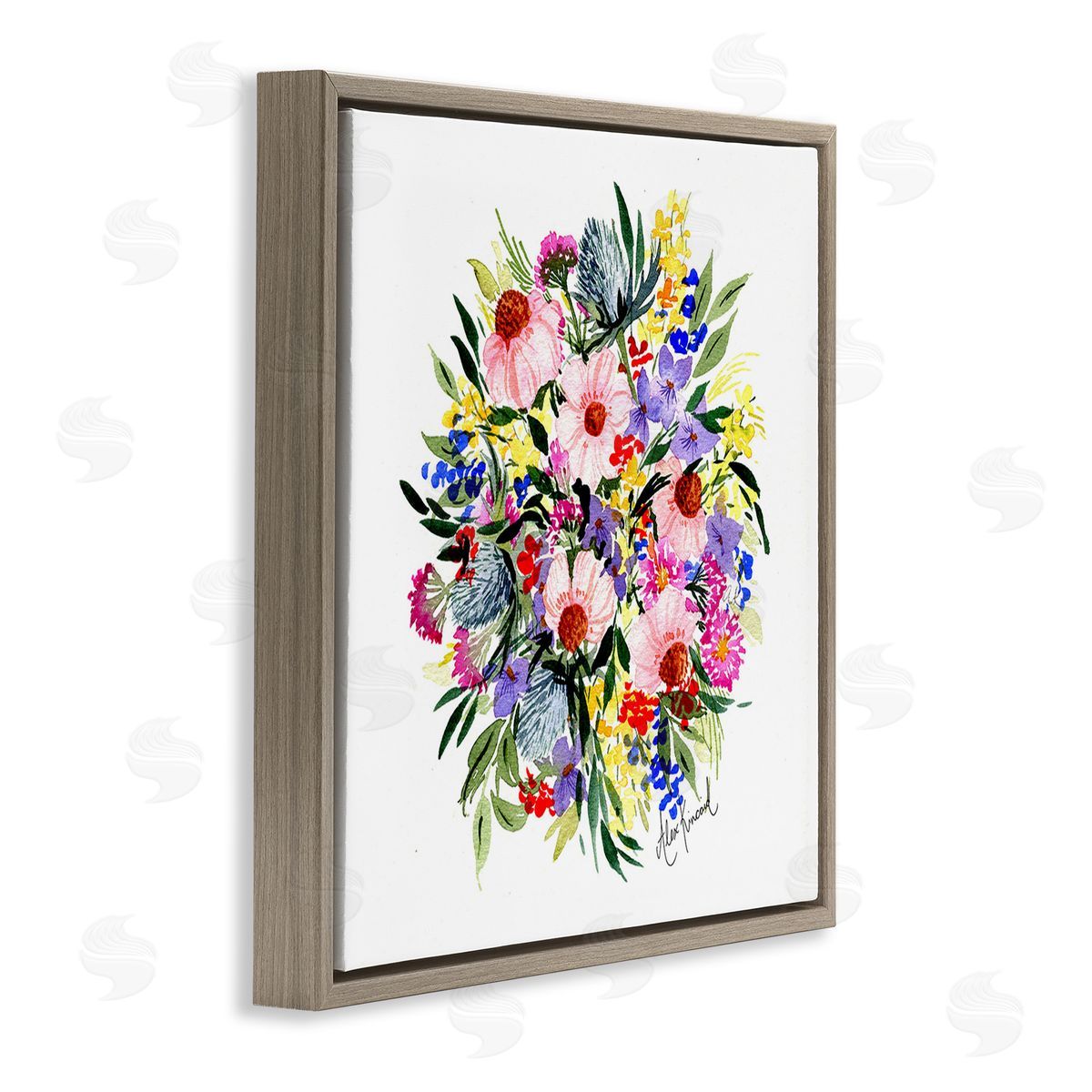Alexandria Gilbert Kincaid Vivid Blooming Bouquet Brown Floating Frame Canvas Wall Art Print