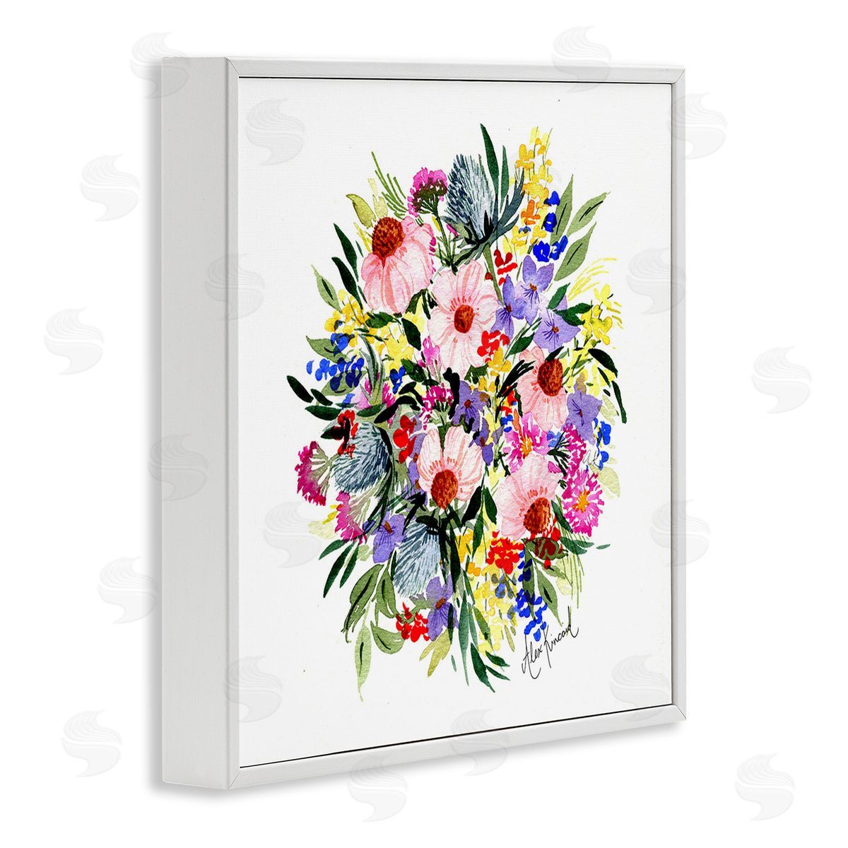 Alexandria Gilbert Kincaid Vivid Blooming Bouquet White Framed Giclee Wall Art Print