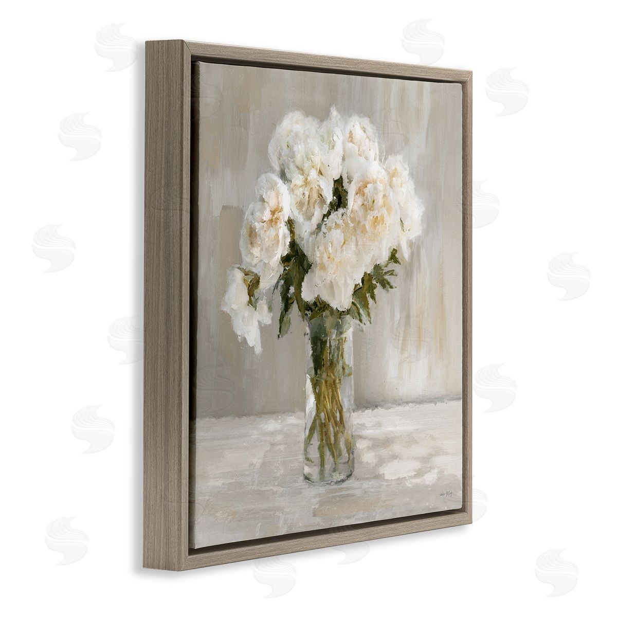 Amber Sterling Fluffy White Flowers Brown Floating Frame Canvas Wall Art Print