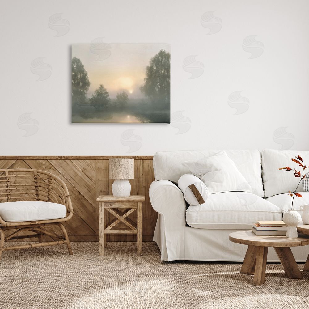 Amber Sterling Misty Pond Reflection Canvas Wall Art Print in Room