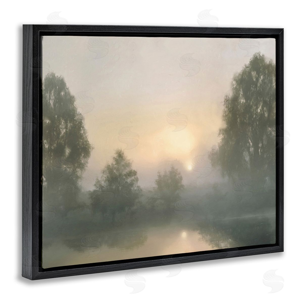 Amber Sterling Misty Pond Reflection Black Floating Frame Canvas Wall Art Print