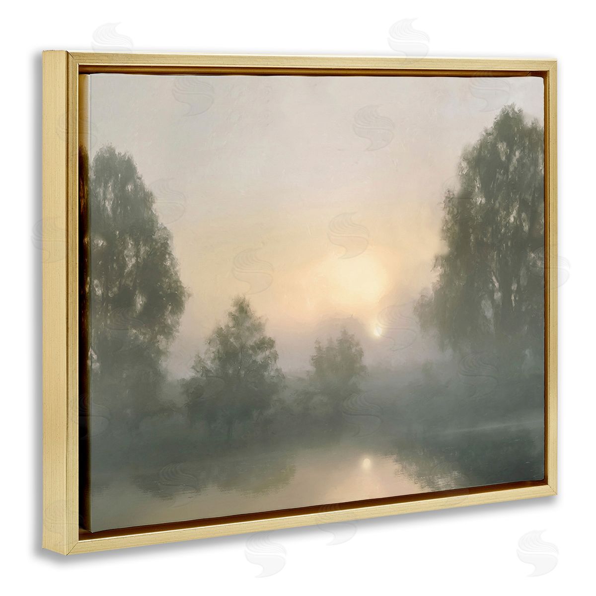 Amber Sterling Misty Pond Reflection Gold Floating Frame Canvas Wall Art Print