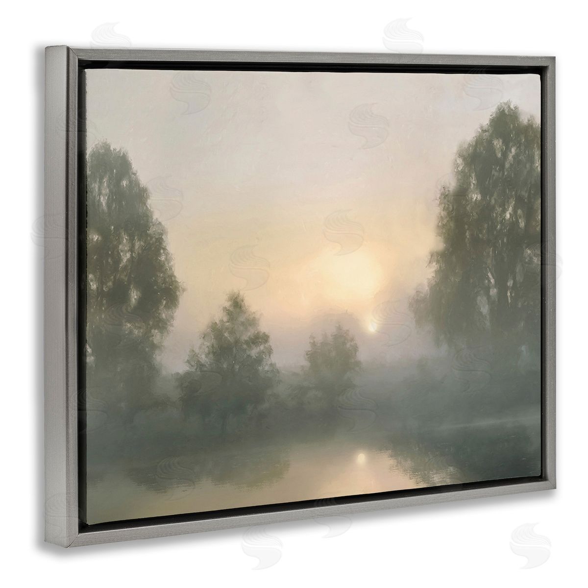 Amber Sterling Misty Pond Reflection Gray Floating Frame Canvas Wall Art Print