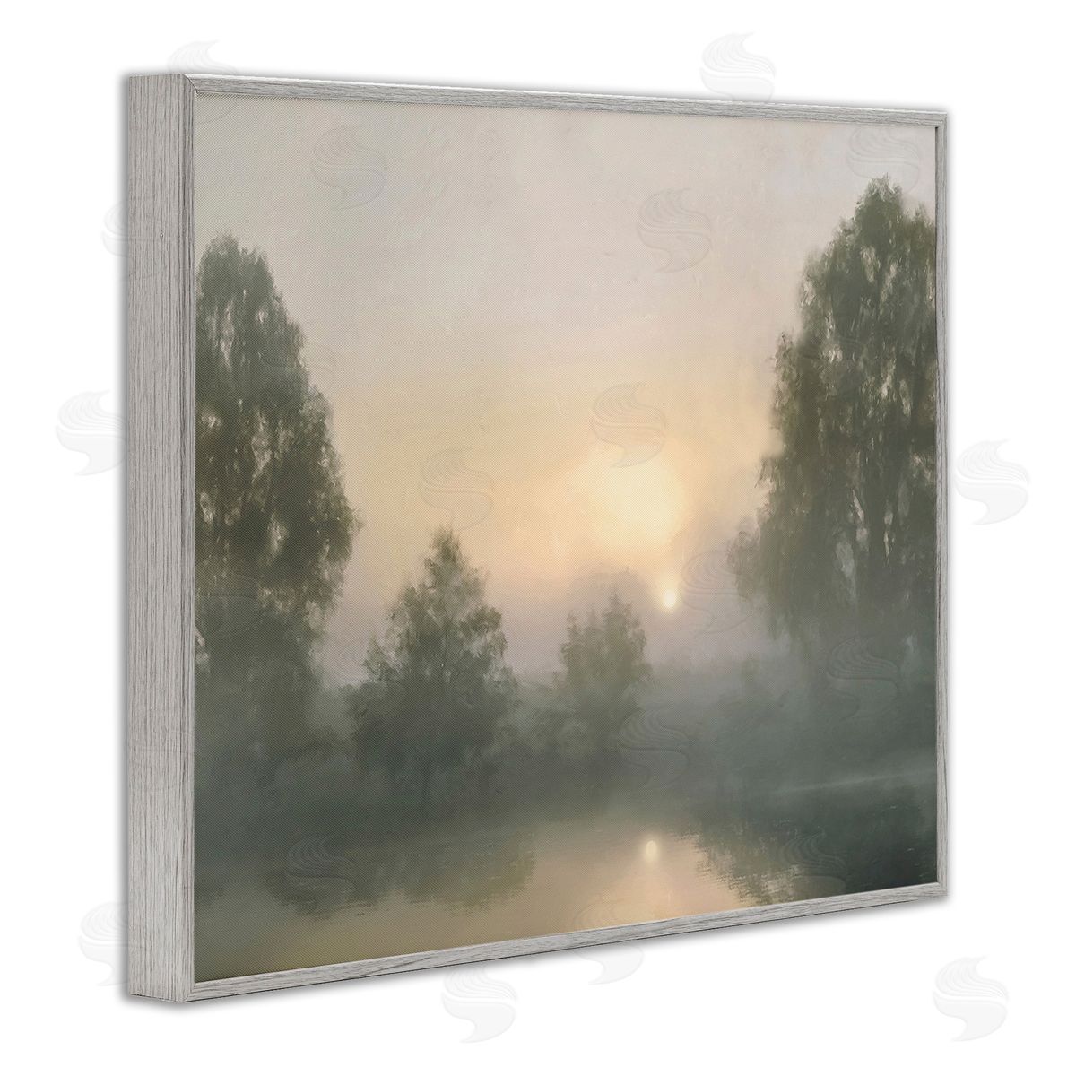 Amber Sterling Misty Pond Reflection Gray Framed Giclee Wall Art Print