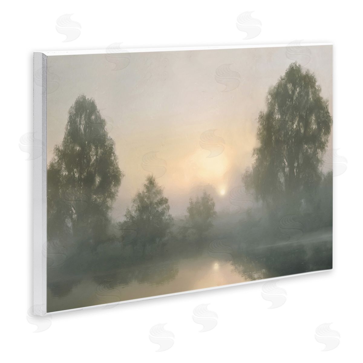 Amber Sterling Misty Pond Reflection Wooden Wall Plaque Art Print