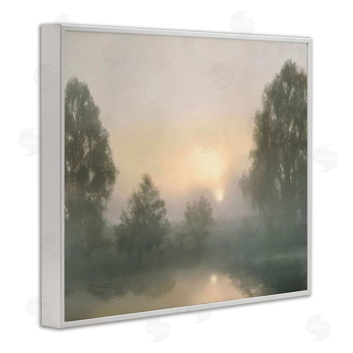 Amber Sterling Misty Pond Reflection White Framed Giclee Wall Art Print