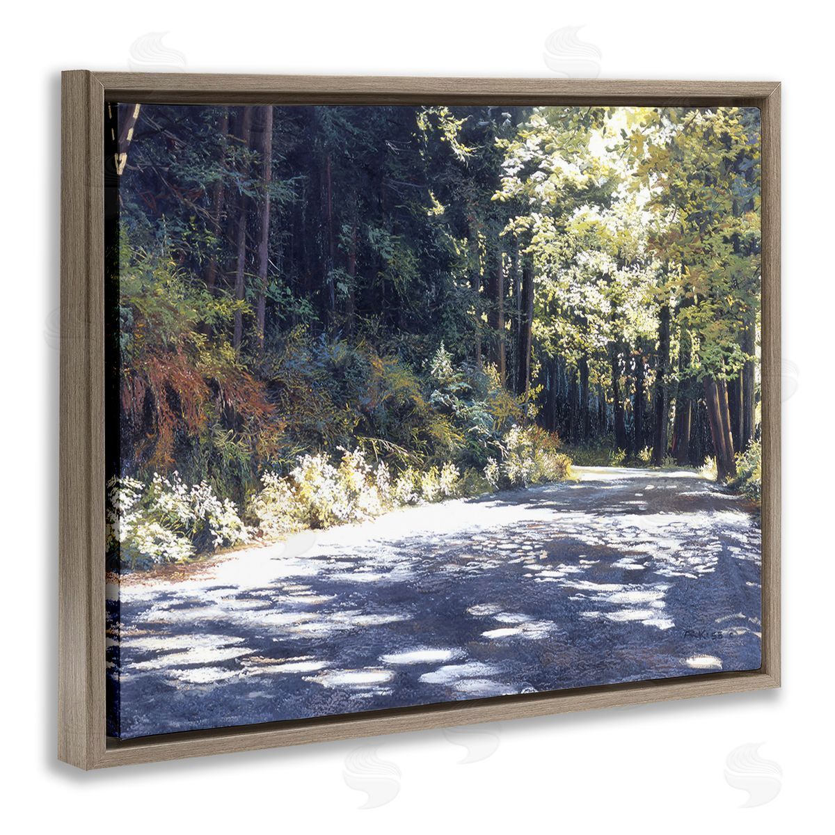 Andrew Kiss Sunlit Woodland Road Brown Floating Frame Canvas Wall Art Print