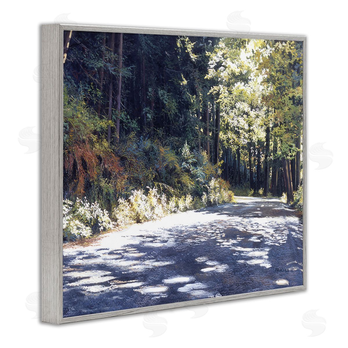 Andrew Kiss Sunlit Woodland Road Gray Framed Giclee Wall Art Print