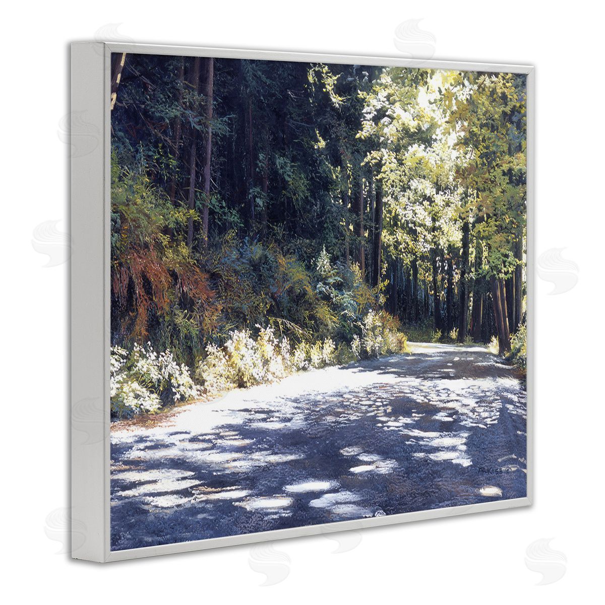 Andrew Kiss Sunlit Woodland Road White Framed Giclee Wall Art Print