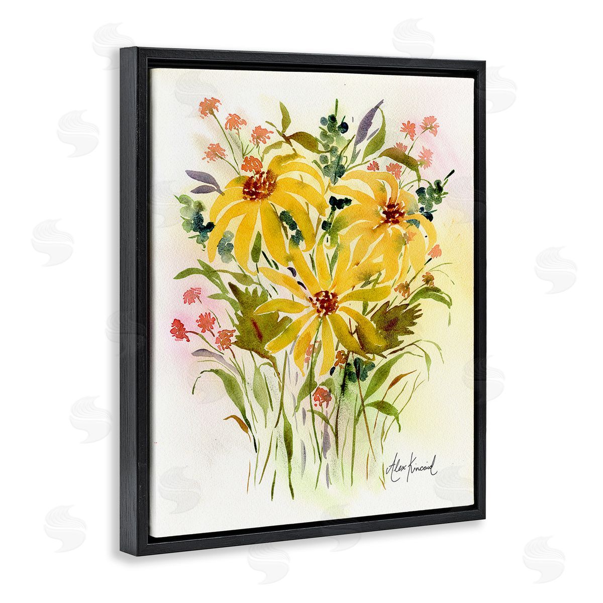 Alexandria Gilbert Kincaid Abstract Daisy Bunches Black Floating Frame Canvas Wall Art Print
