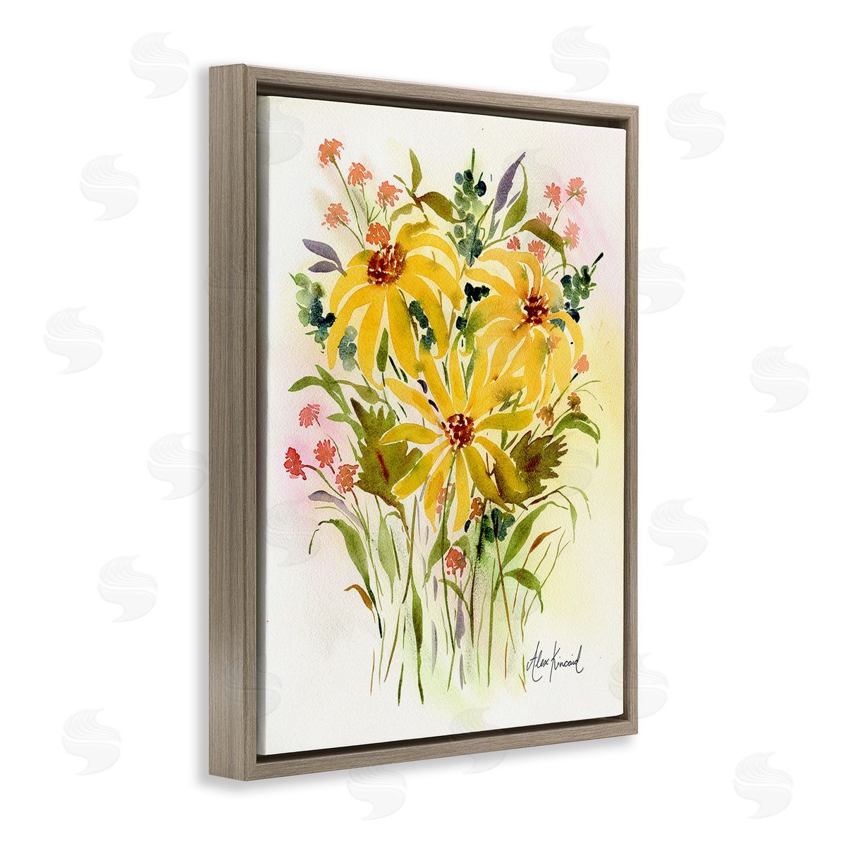 Alexandria Gilbert Kincaid Abstract Daisy Bunches Brown Floating Frame Canvas Wall Art Print