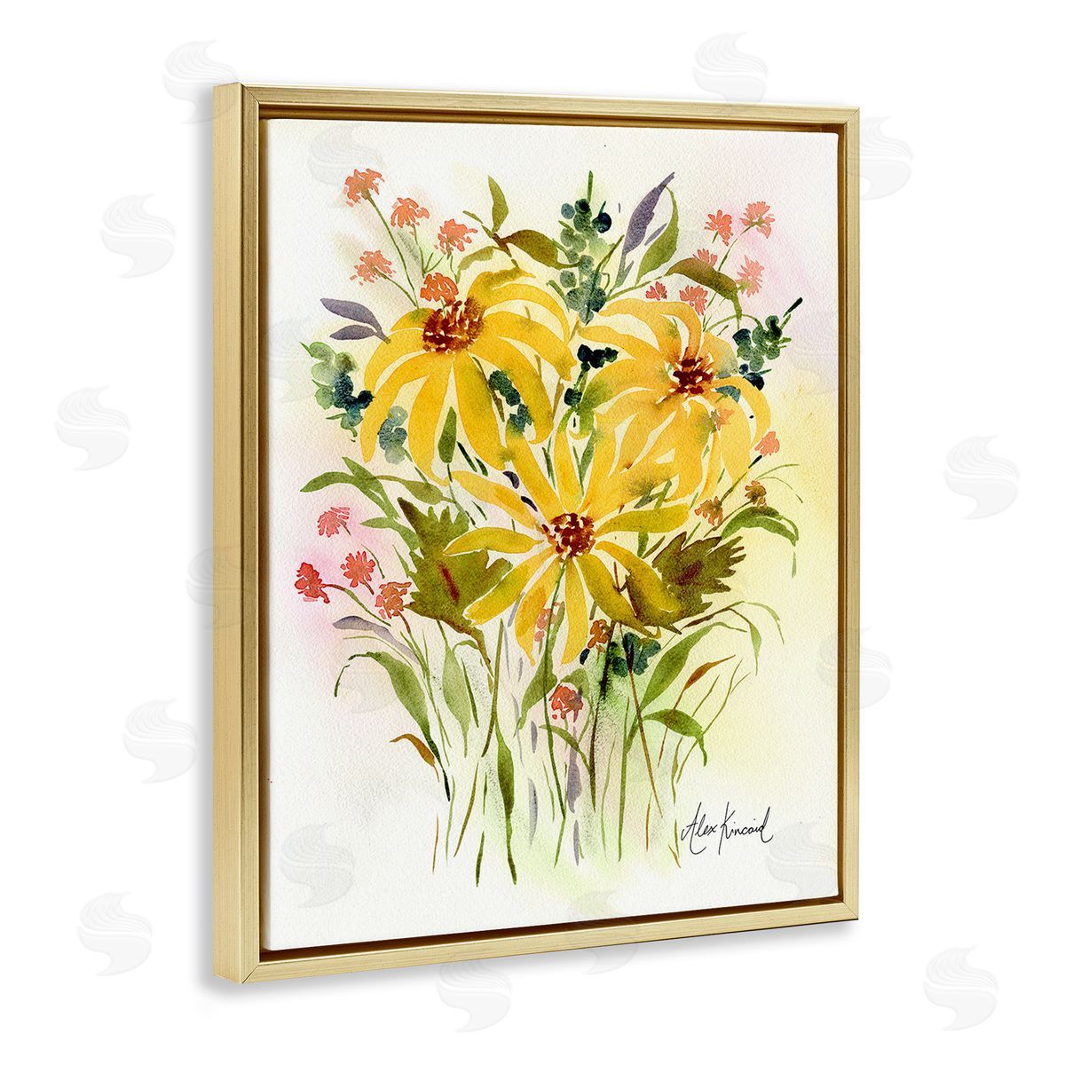 Alexandria Gilbert Kincaid Abstract Daisy Bunches Gold Floating Frame Canvas Wall Art Print