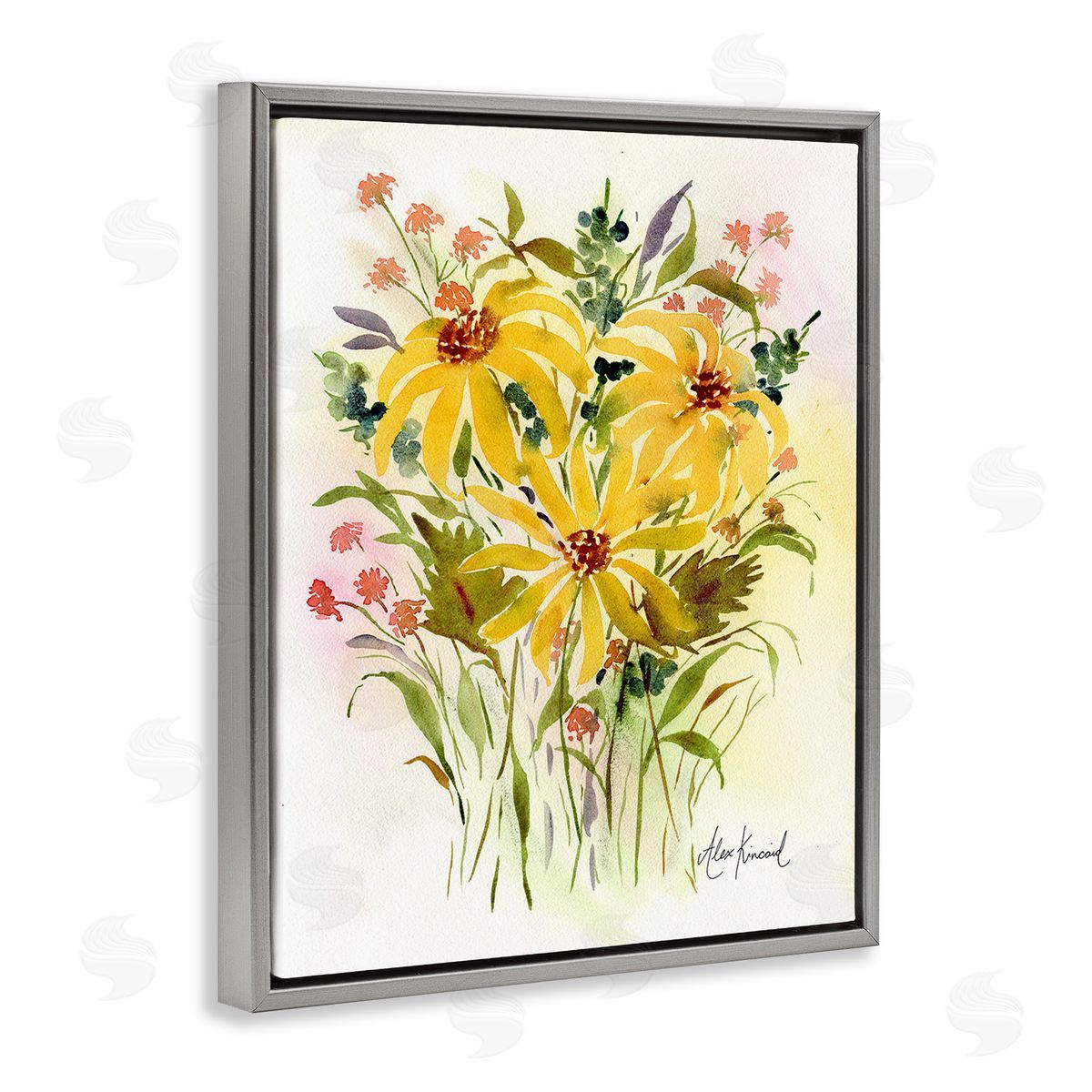 Alexandria Gilbert Kincaid Abstract Daisy Bunches Gray Floating Frame Canvas Wall Art Print