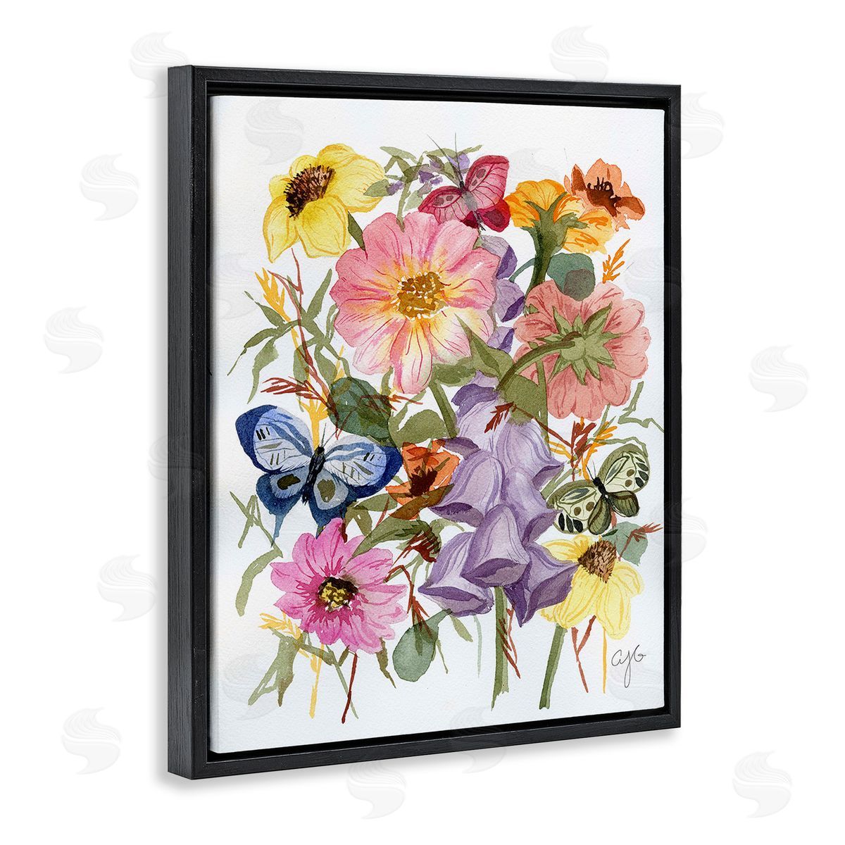 Alexandria Gilbert Kincaid Mixed Florals & Butterflies Black Floating Frame Canvas Wall Art Print