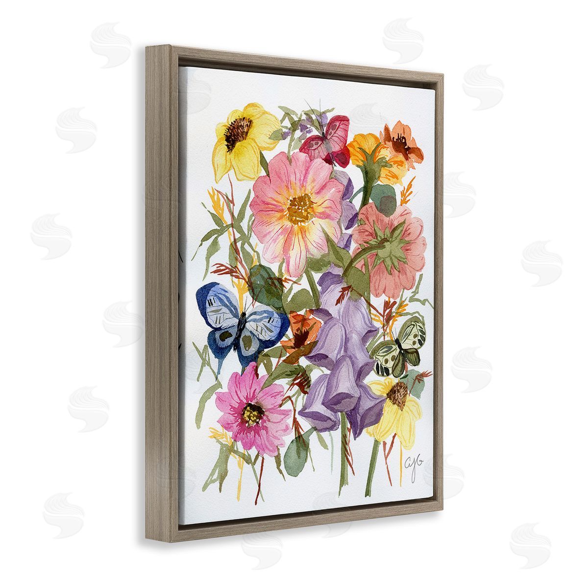 Alexandria Gilbert Kincaid Mixed Florals & Butterflies Brown Floating Frame Canvas Wall Art Print