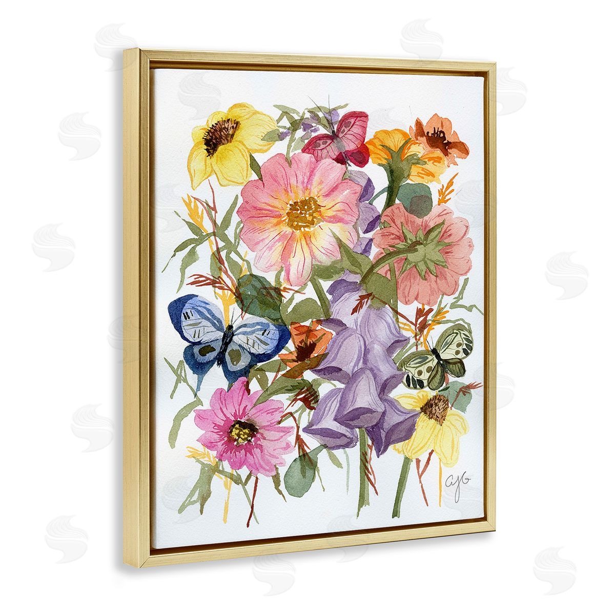 Alexandria Gilbert Kincaid Mixed Florals & Butterflies Gold Floating Frame Canvas Wall Art Print