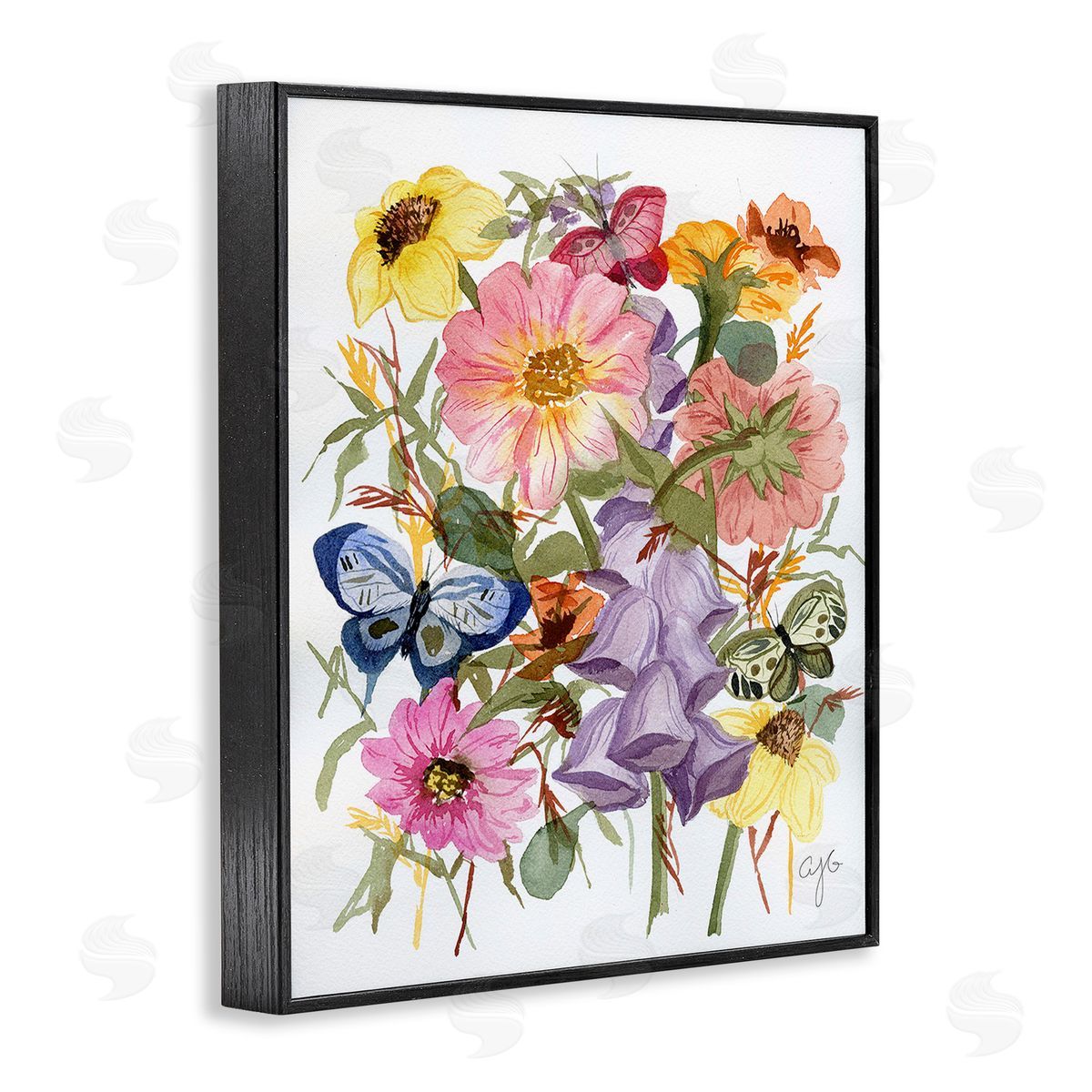 Alexandria Gilbert Kincaid Mixed Florals & Butterflies Black Framed Giclee Wall Art Print