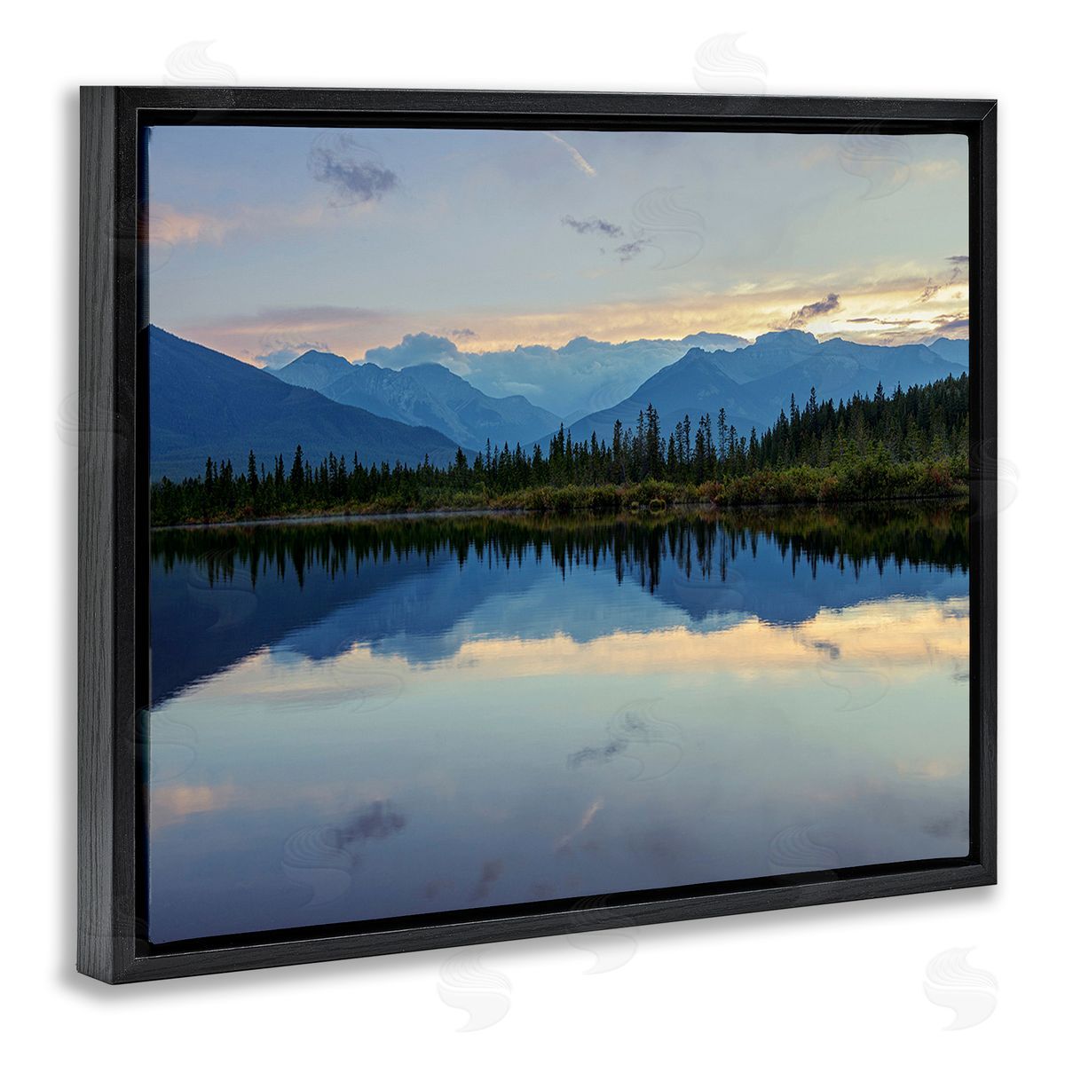 Margaret Clavell Mountain Clouds Reflection Black Floating Frame Canvas Wall Art Print