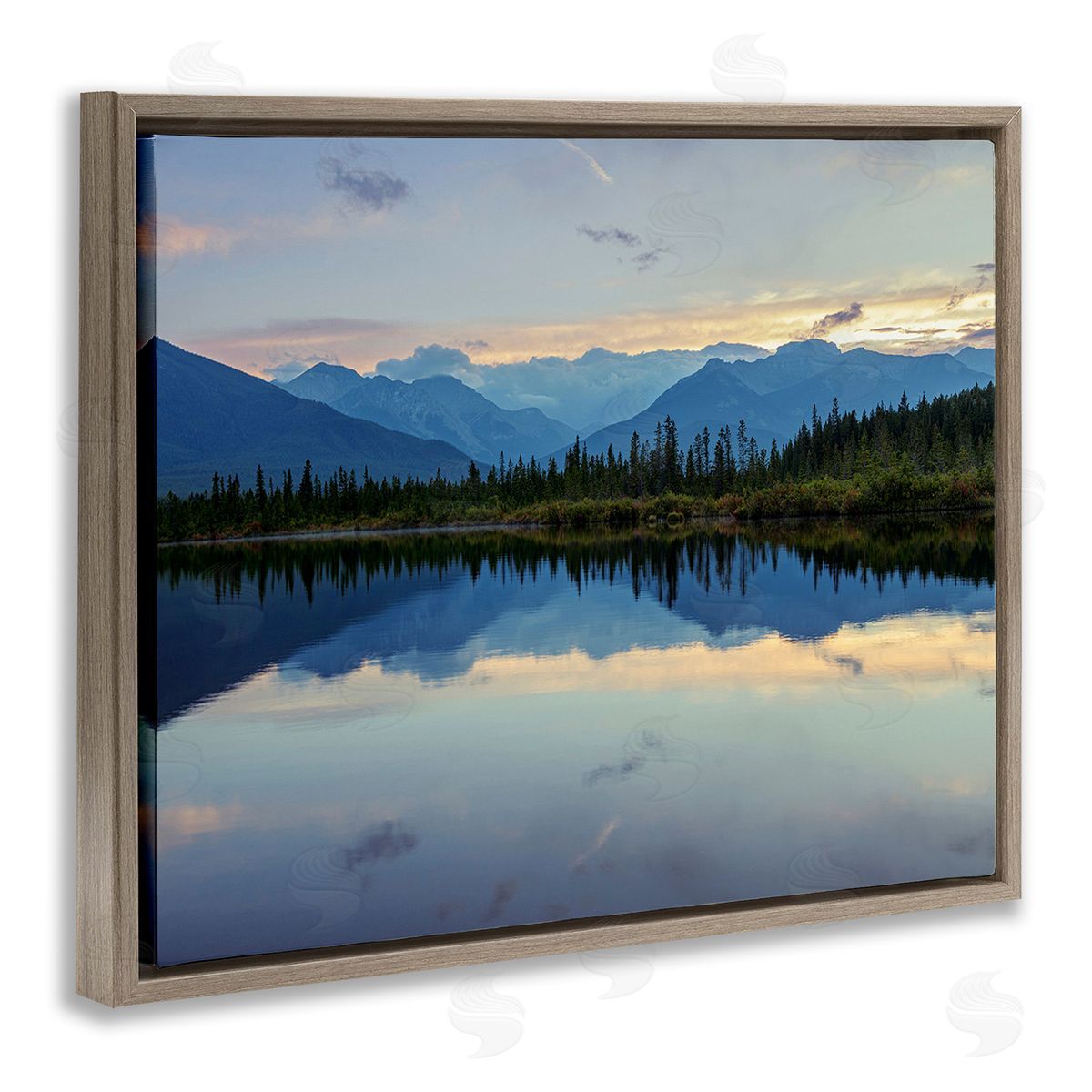 Margaret Clavell Mountain Clouds Reflection Brown Floating Frame Canvas Wall Art Print