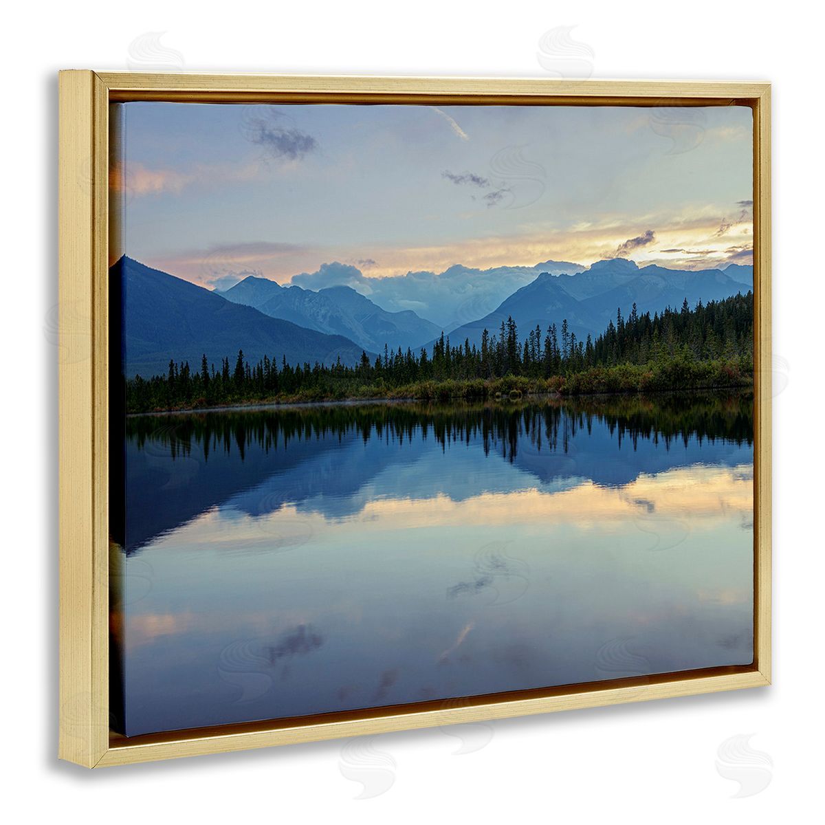 Margaret Clavell Mountain Clouds Reflection Gold Floating Frame Canvas Wall Art Print