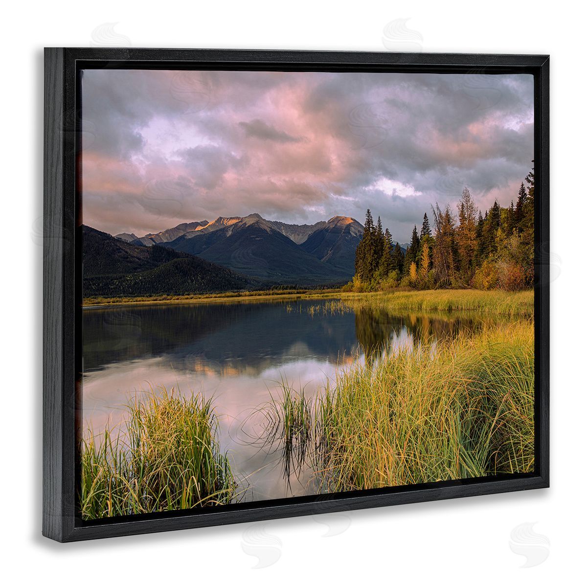 Margaret Clavell Lake's Edge Landscape Black Floating Frame Canvas Wall Art Print