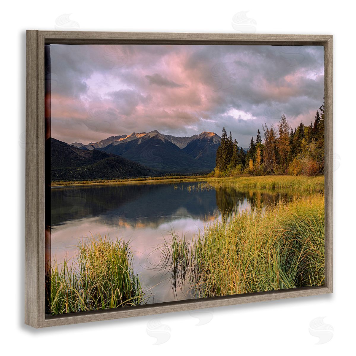 Margaret Clavell Lake's Edge Landscape Brown Floating Frame Canvas Wall Art Print