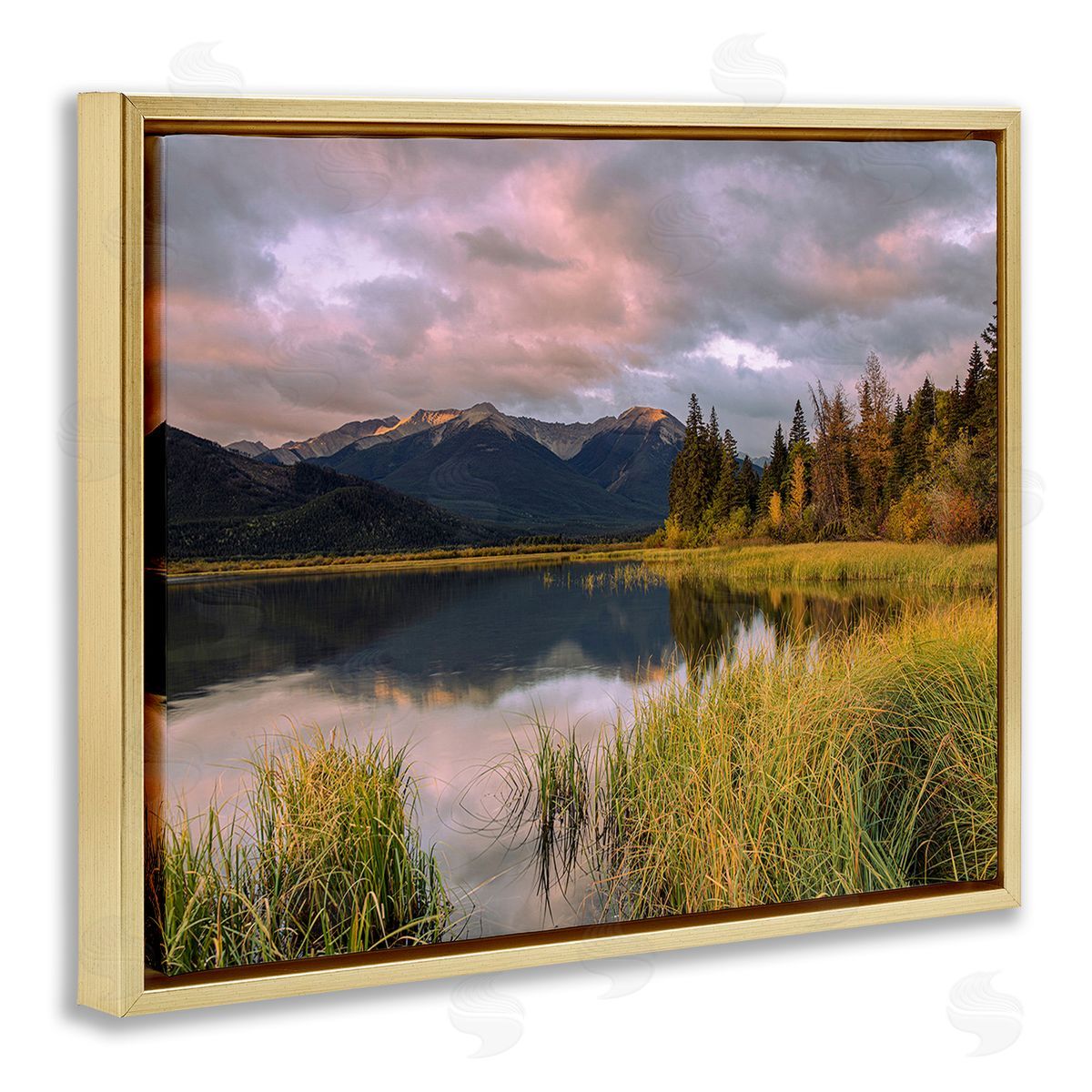 Margaret Clavell Lake's Edge Landscape Gold Floating Frame Canvas Wall Art Print