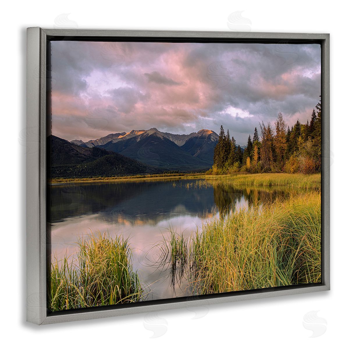 Margaret Clavell Lake's Edge Landscape Gray Floating Frame Canvas Wall Art Print