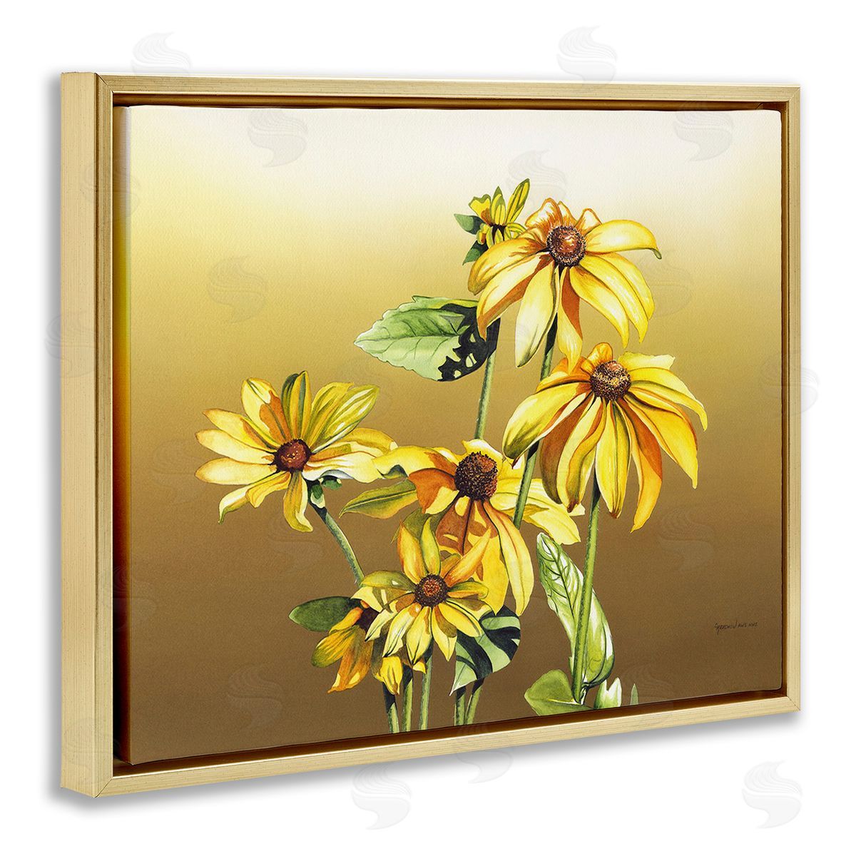 Christine Reichow Drooping Daisy Petals Gold Floating Frame Canvas Wall Art Print