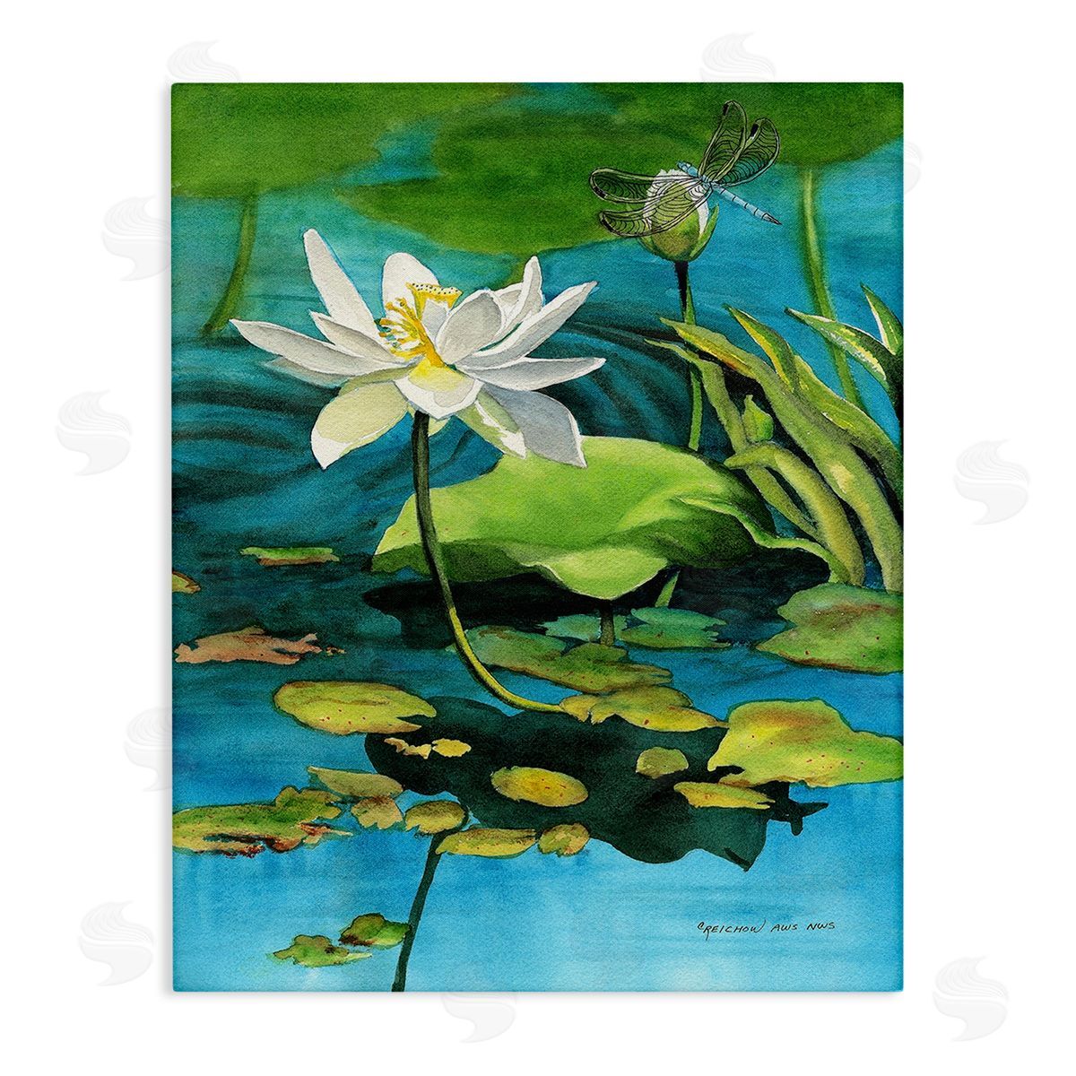 Christine Reichow Pond Lotus & Dragonfly Canvas Wall Art Print