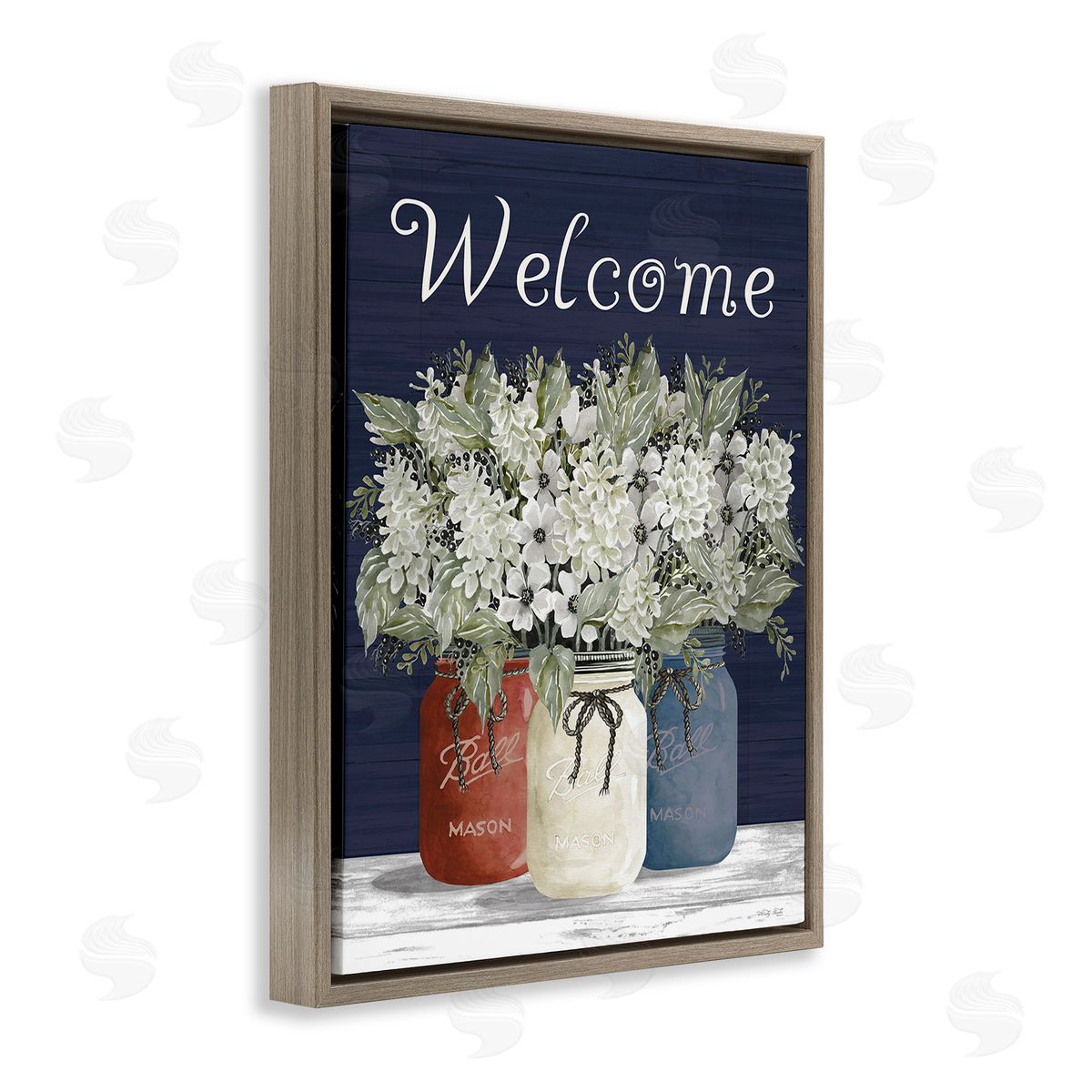 Cindy Jacobs Welcome with Country Herbs Brown Floating Frame Canvas Wall Art Print