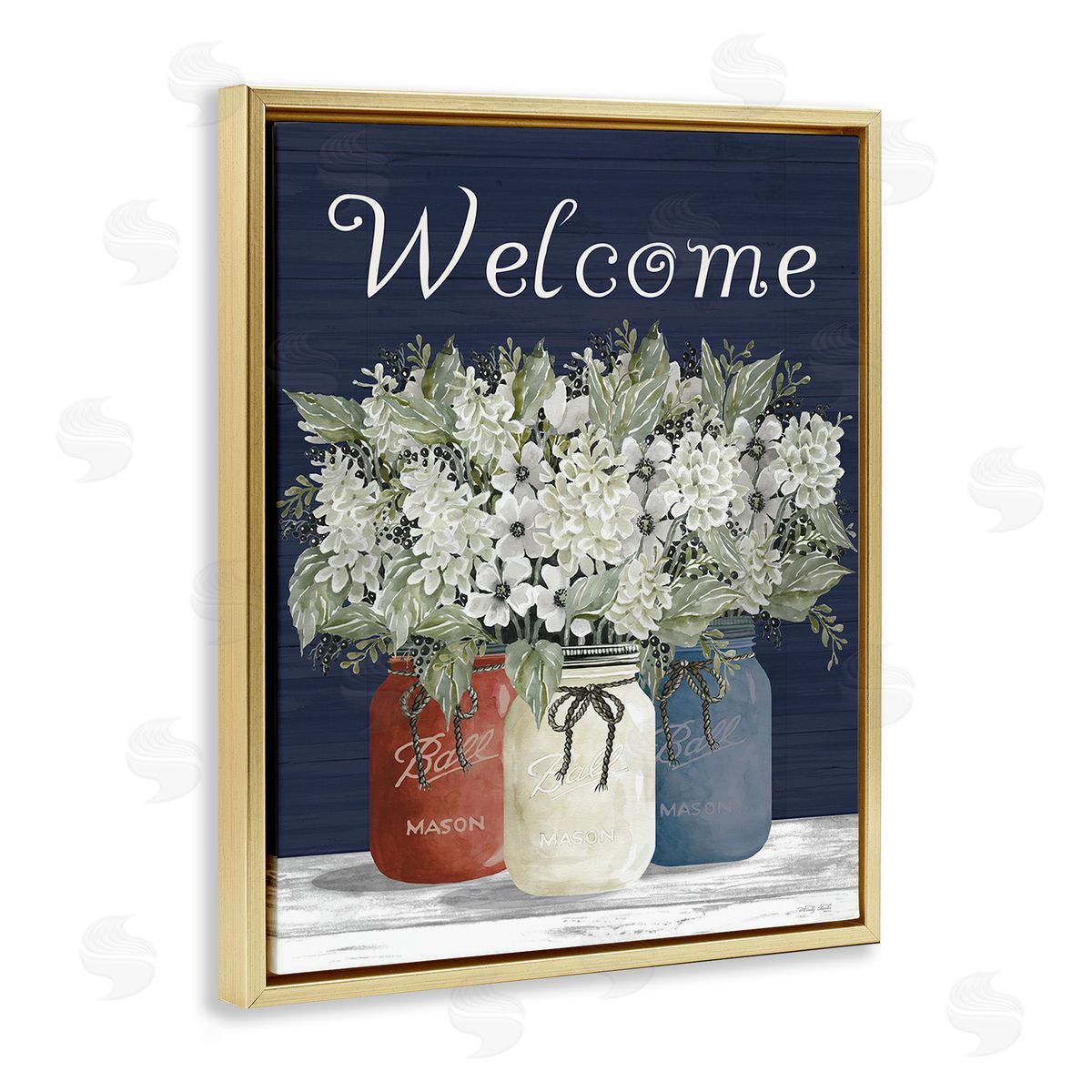 Cindy Jacobs Welcome with Country Herbs Gold Floating Frame Canvas Wall Art Print