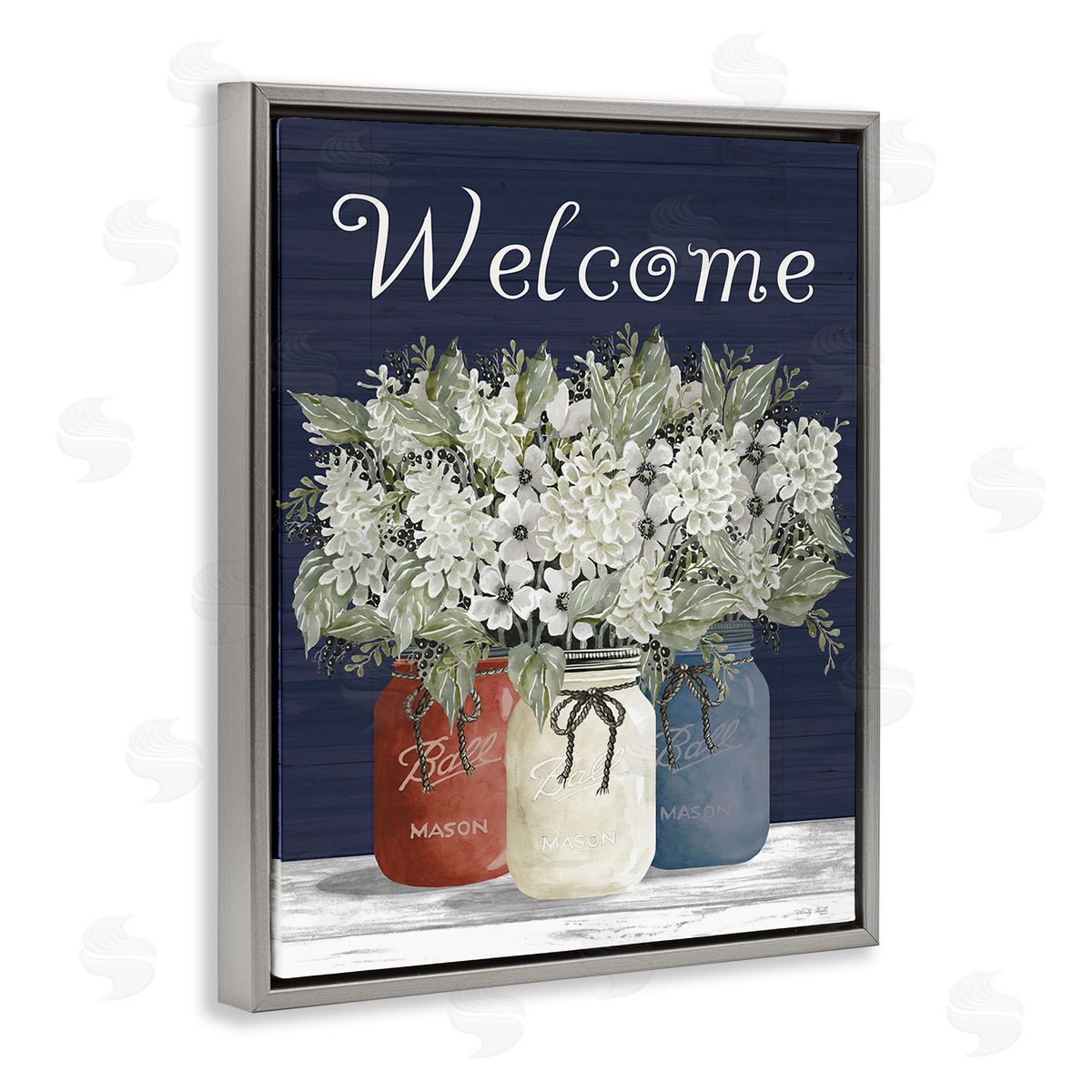 Cindy Jacobs Welcome with Country Herbs Gray Floating Frame Canvas Wall Art Print