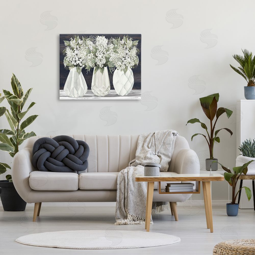 Cindy Jacobs Flowers in Geometric Vases Canvas Wall Art Print in Room