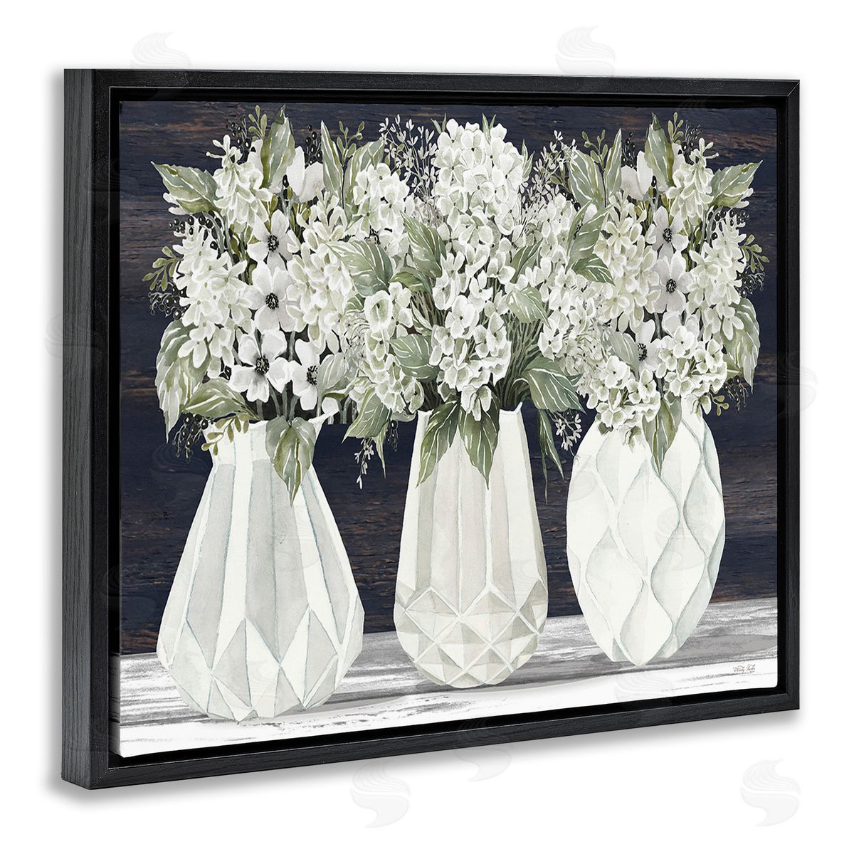 Cindy Jacobs Flowers in Geometric Vases Black Floating Frame Canvas Wall Art Print