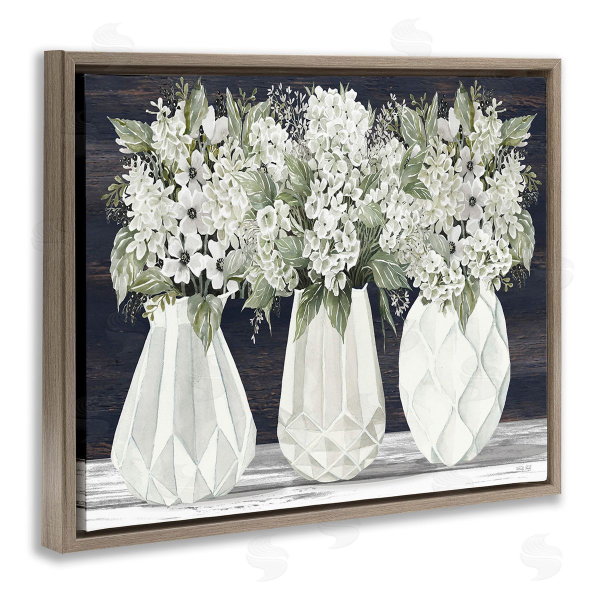 Cindy Jacobs Flowers in Geometric Vases Brown Floating Frame Canvas Wall Art Print