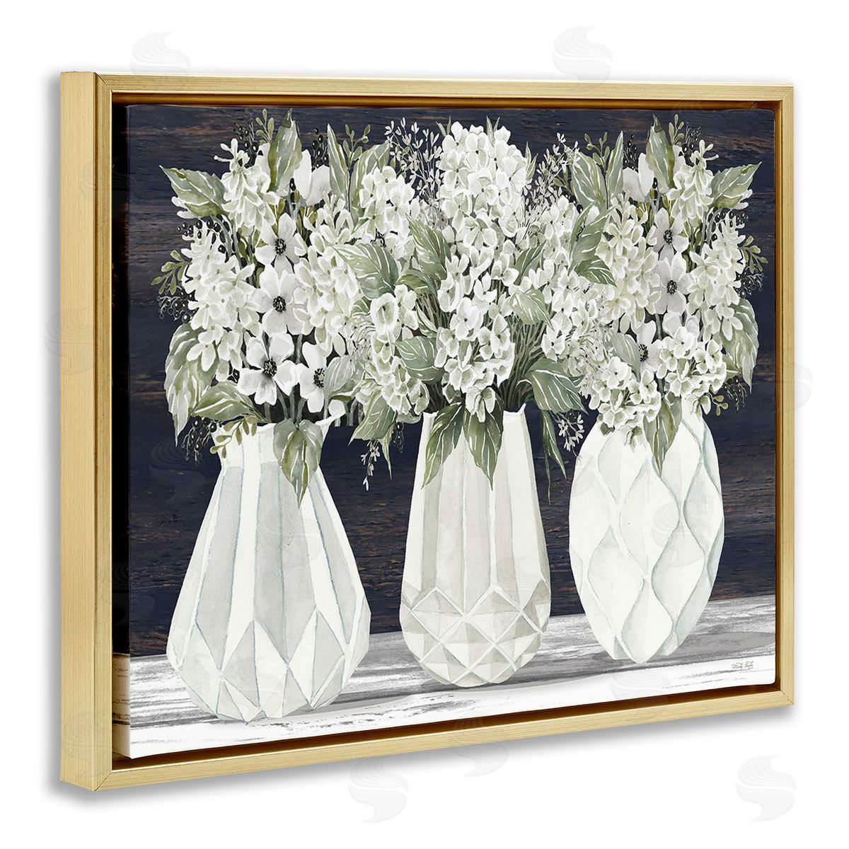 Cindy Jacobs Flowers in Geometric Vases Gold Floating Frame Canvas Wall Art Print