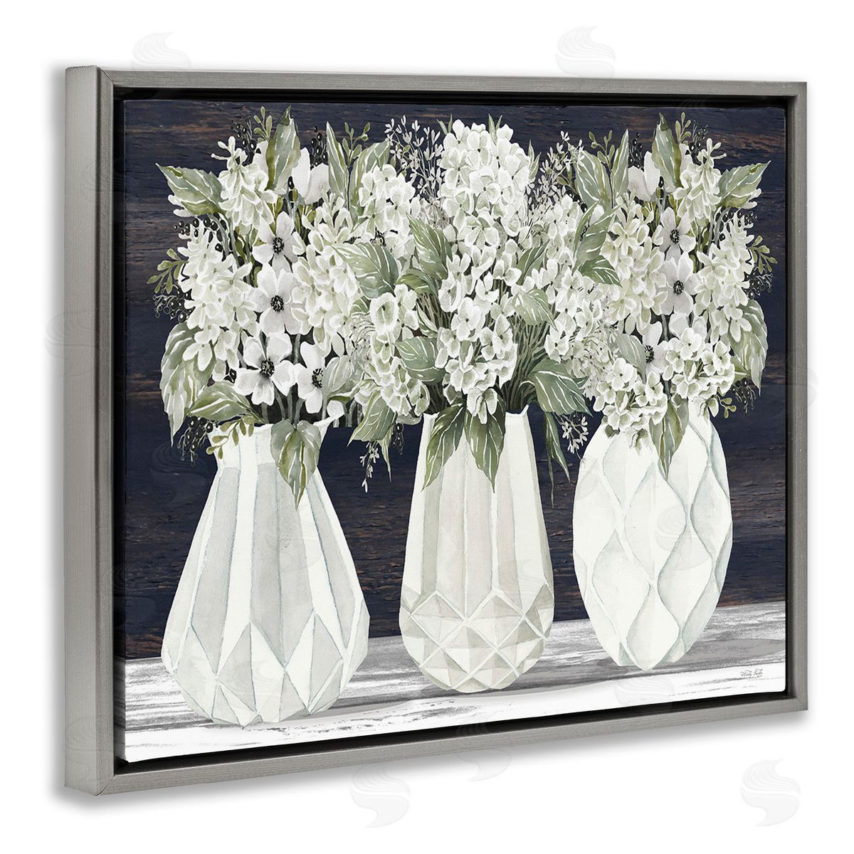 Cindy Jacobs Flowers in Geometric Vases Gray Floating Frame Canvas Wall Art Print