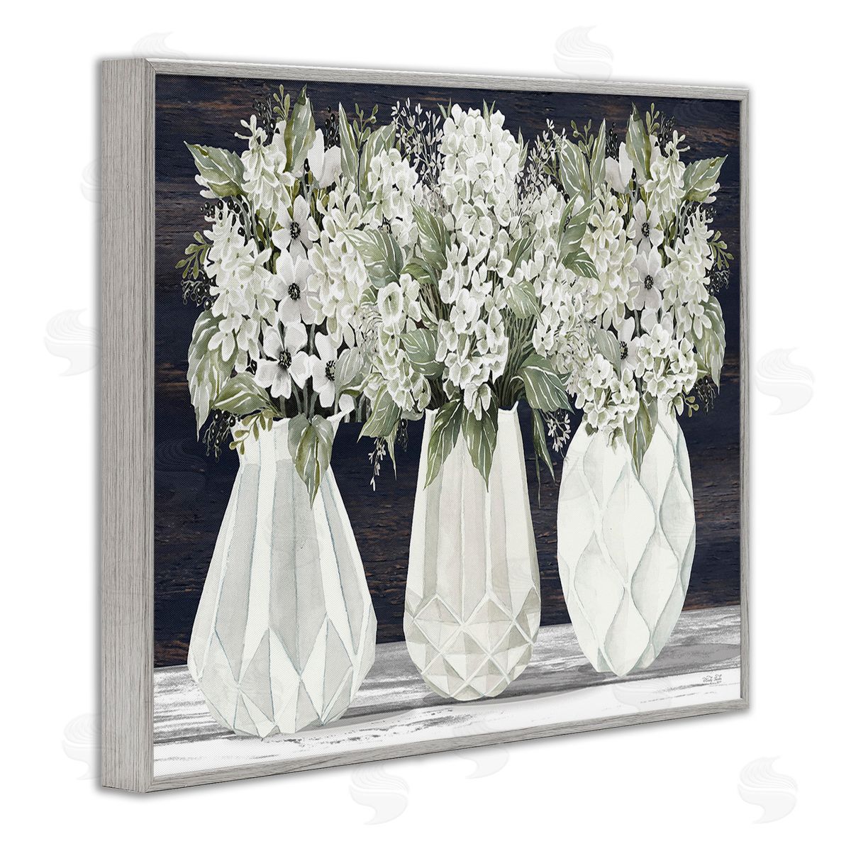 Cindy Jacobs Flowers in Geometric Vases Gray Framed Giclee Wall Art Print