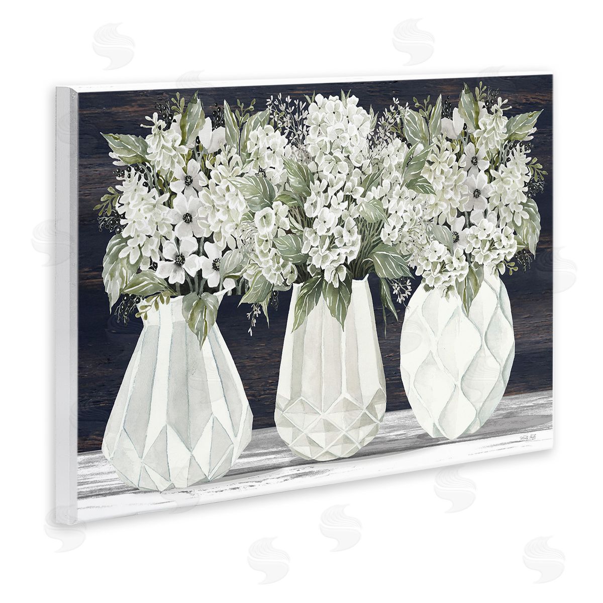 Cindy Jacobs Flowers in Geometric Vases Wooden Wall Plaque Art Print