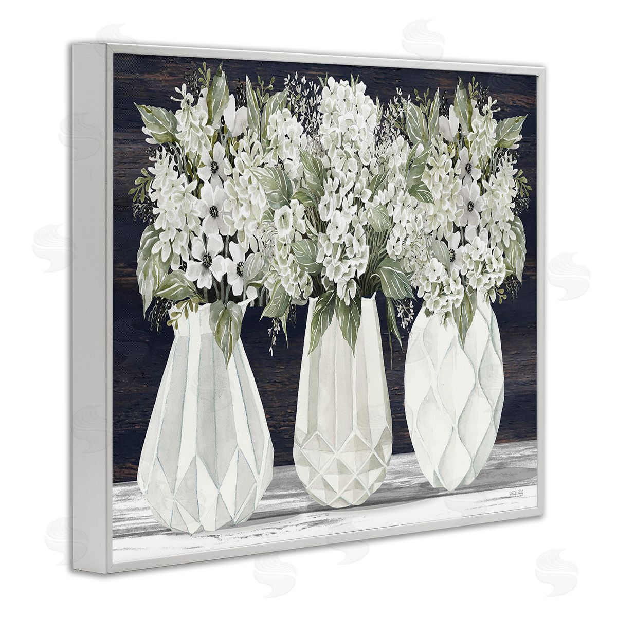 Cindy Jacobs Flowers in Geometric Vases White Framed Giclee Wall Art Print