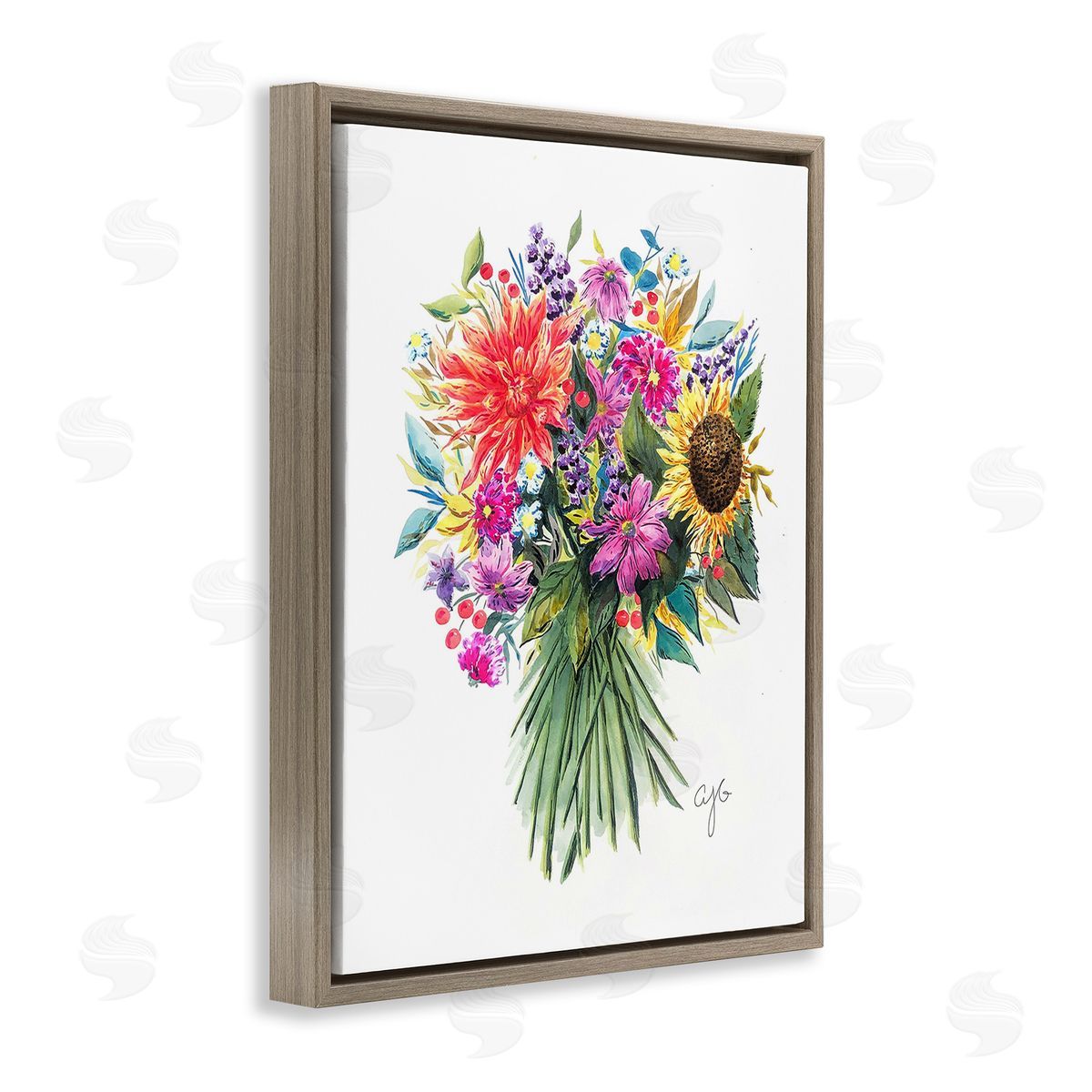 Alexandria Gilbert Kincaid Vivid Flower Bunches Brown Floating Frame Canvas Wall Art Print