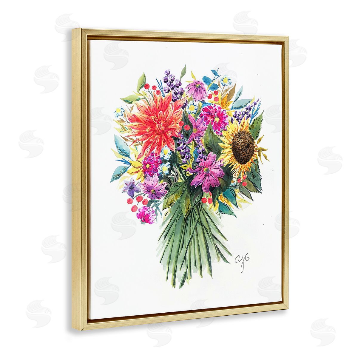 Alexandria Gilbert Kincaid Vivid Flower Bunches Gold Floating Frame Canvas Wall Art Print