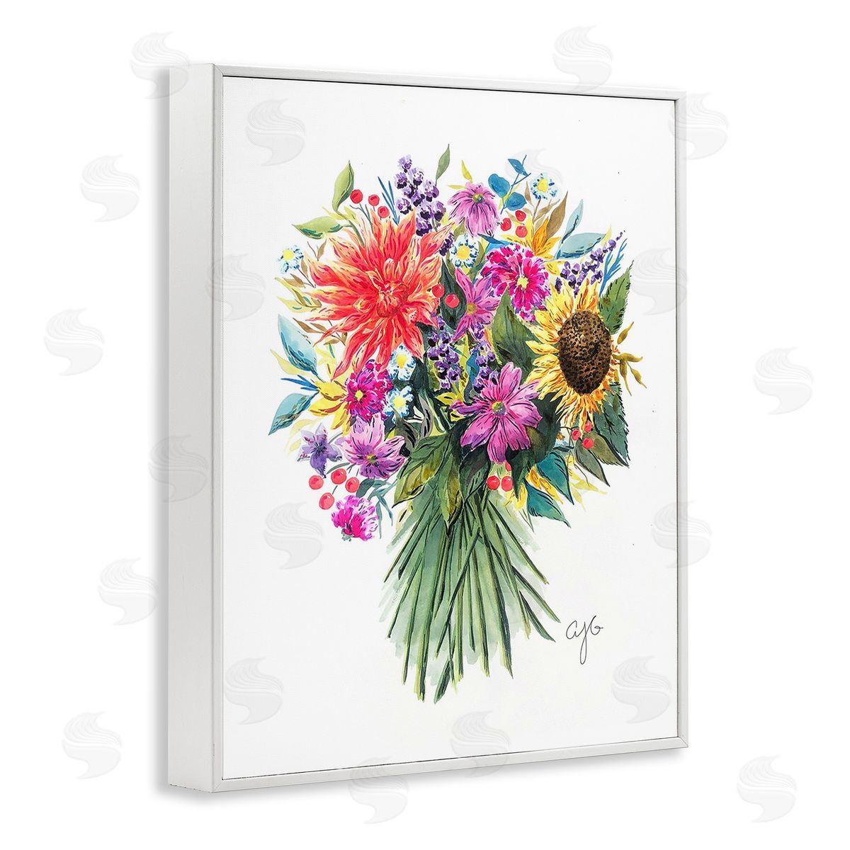 Alexandria Gilbert Kincaid Vivid Flower Bunches White Framed Giclee Wall Art Print