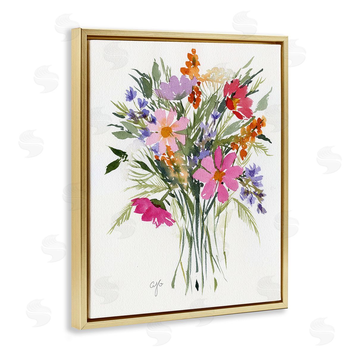 Alexandria Gilbert Kincaid Simple Mixed Bouquet Gold Floating Frame Canvas Wall Art Print