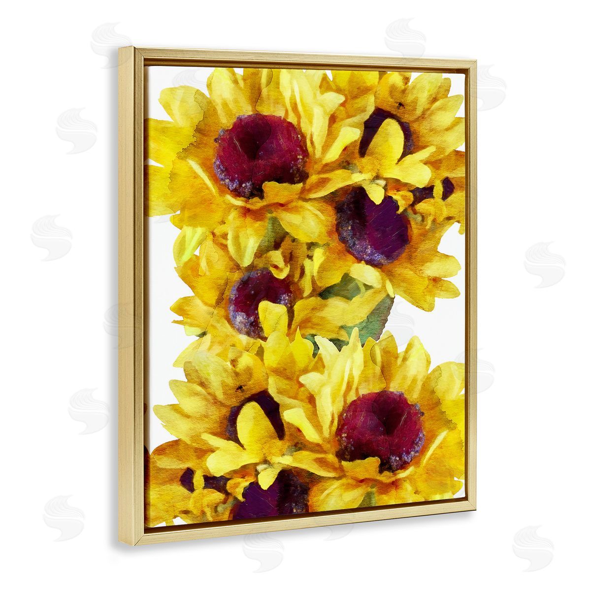 Chamira Young Overlapping Sunflower Blooms Gold Floating Frame Canvas Wall Art Print