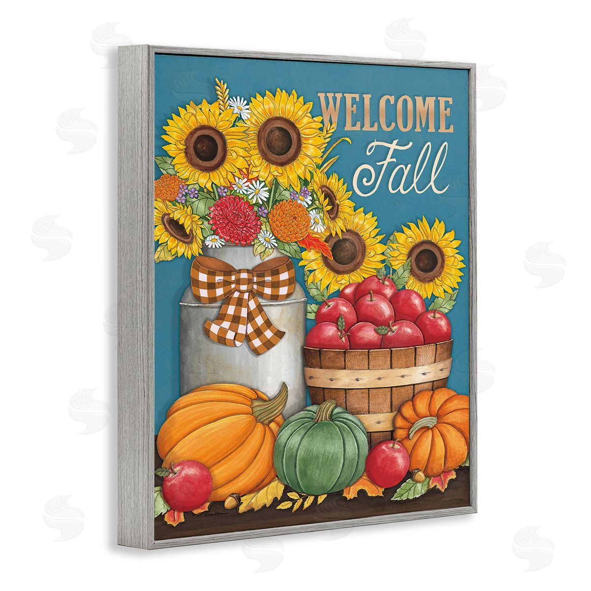Deb Strain Welcome Fall Harvest Gray Framed Giclee Wall Art Print
