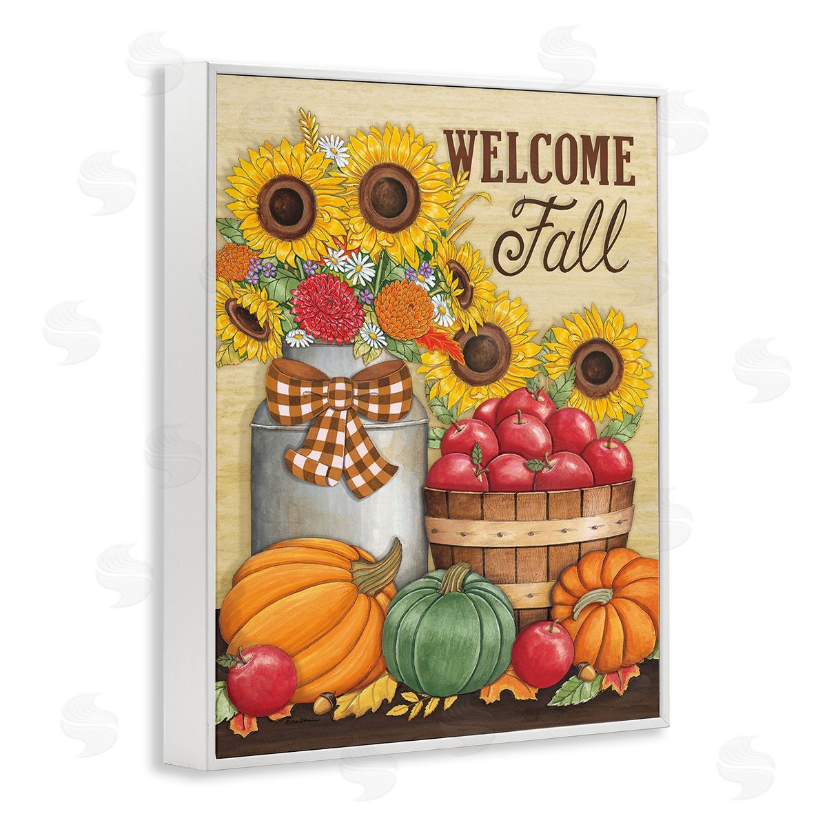 Deb Strain Fall Harvest Welcome Phrase White Framed Giclee Wall Art Print