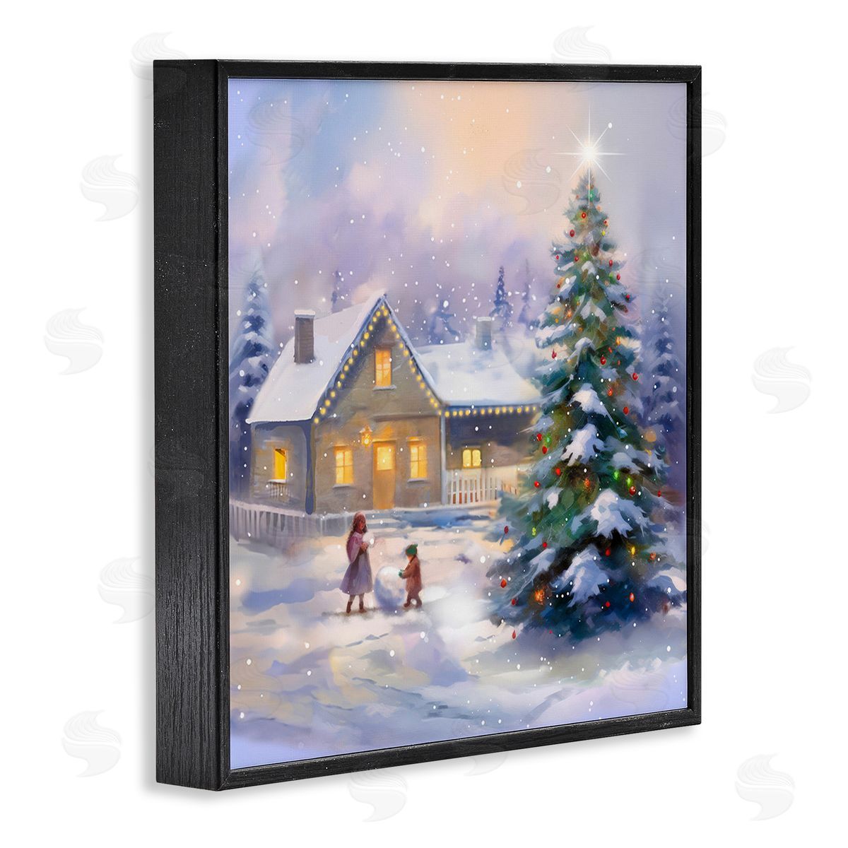 Enrico McGarrigle Children Building Snowman Black Framed Giclee Wall Art Print